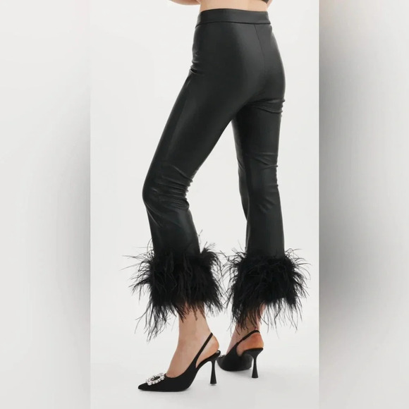 NWT LAMARQUE Pagetta Feather Trimmed Trousers Black Size Small - Picture 5 of 13